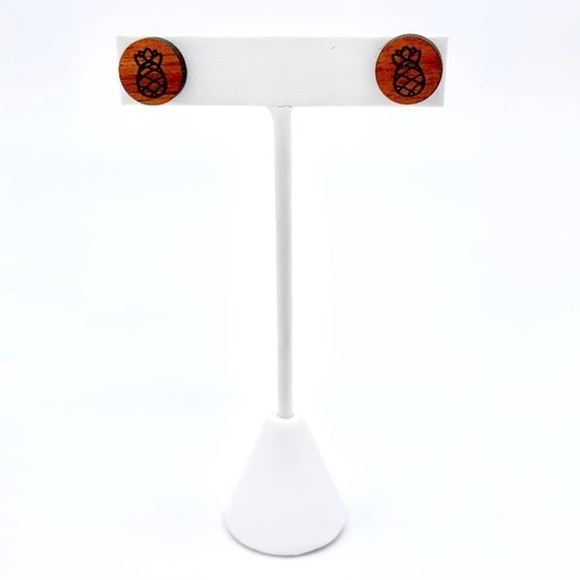 Handmade Hawaiian KOA Wood Laser Engraved Pineapple Stud Post Earrings - Picture 4 of 4